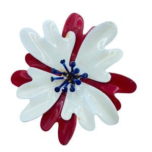 Vintage Large PATRIOTIC Red White and Blue Enamel Tiered 3D Flower Brooch or Pin